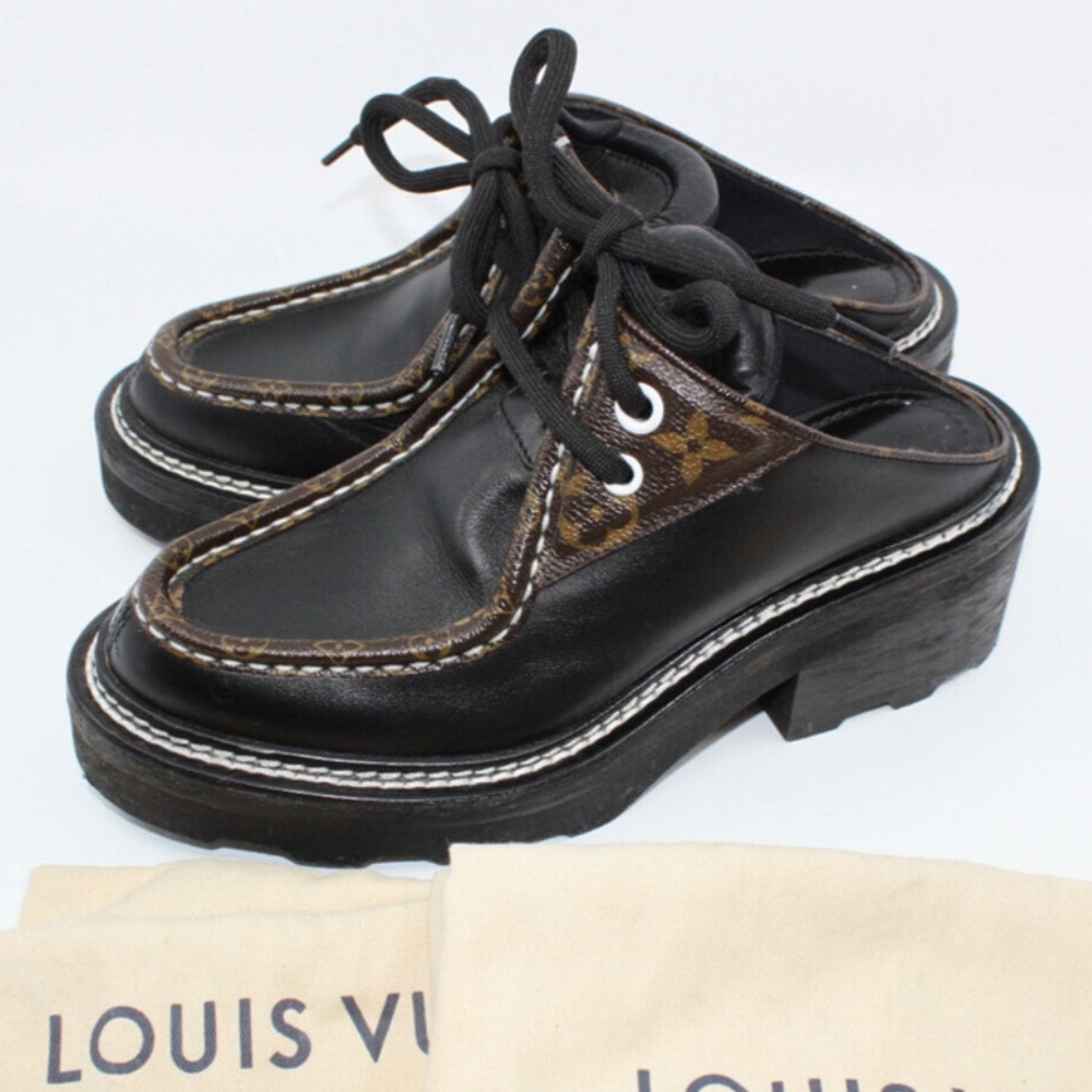 LOUIS VUITTON Beaubourg Open Back Derby Platform Clogs Shoes Sz 36 - Picture 1 of 7